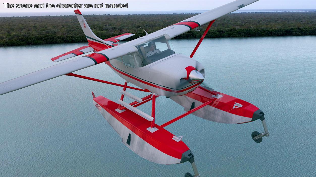 3D Seaplane Cessna 182 with Floats Rigged model