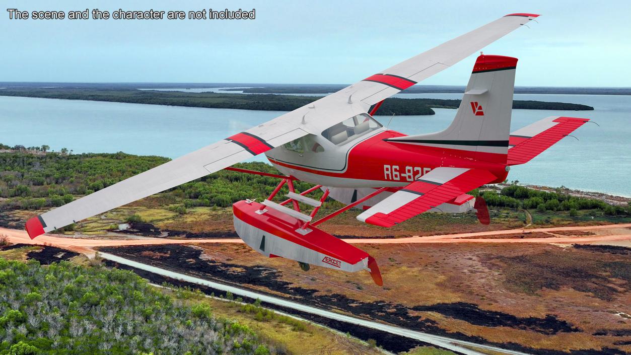 3D Seaplane Cessna 182 with Floats Rigged model