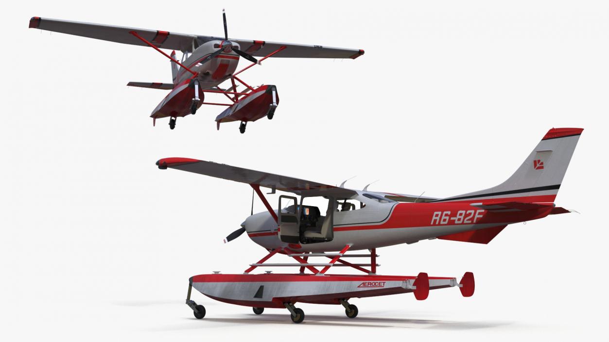 3D Seaplane Cessna 182 with Floats Rigged model