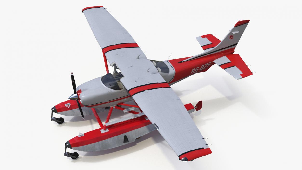 3D Seaplane Cessna 182 with Floats Rigged model