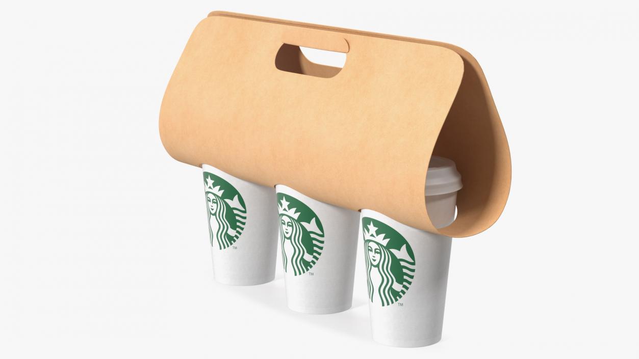 3D Kraft Paper Holder with Three Coffee Cups