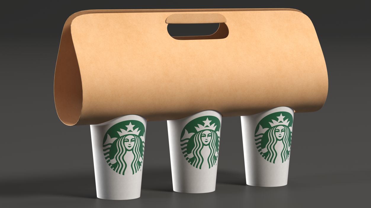 3D Kraft Paper Holder with Three Coffee Cups