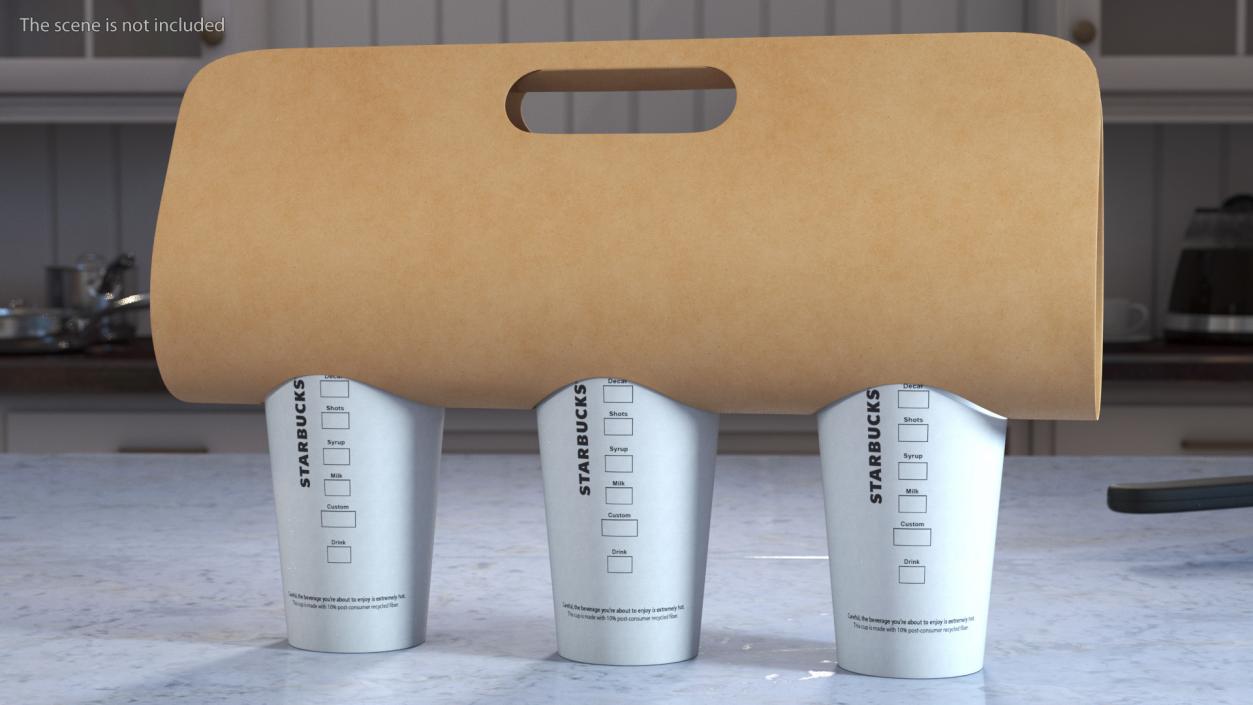 3D Kraft Paper Holder with Three Coffee Cups