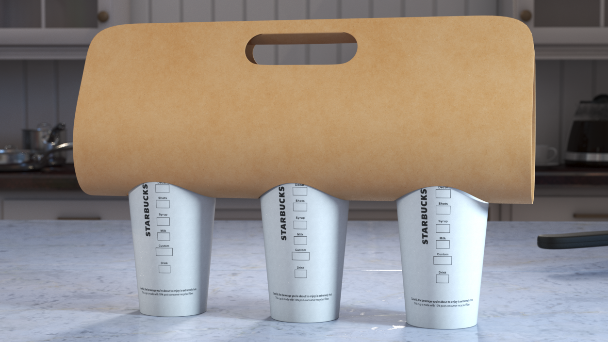 3D Kraft Paper Holder with Three Coffee Cups