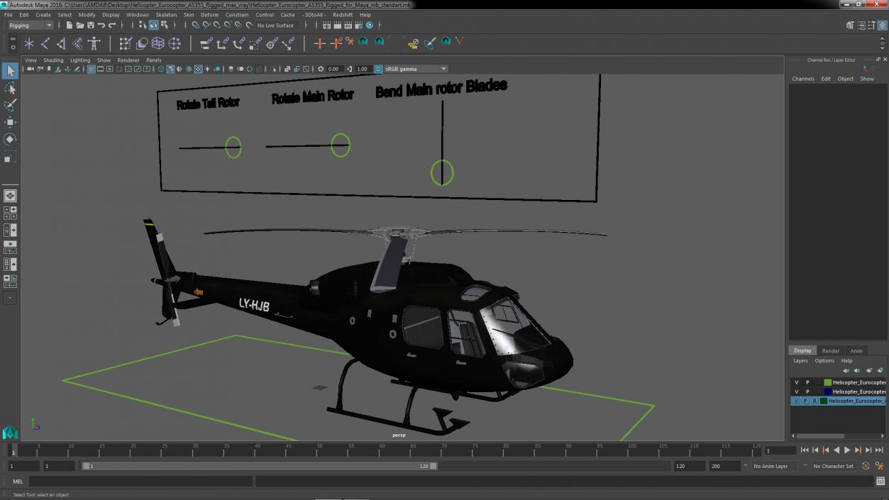 3D Helicopter Eurocopter AS355 Rigged for Maya model