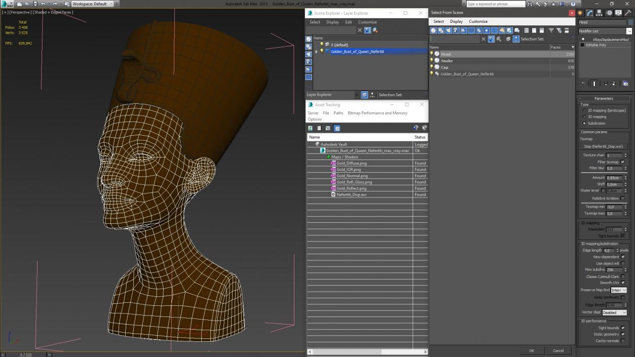 3D model Golden Bust of Queen Nefertiti