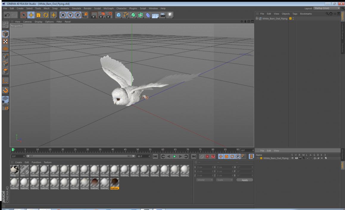 3D White Barn Owl Flying