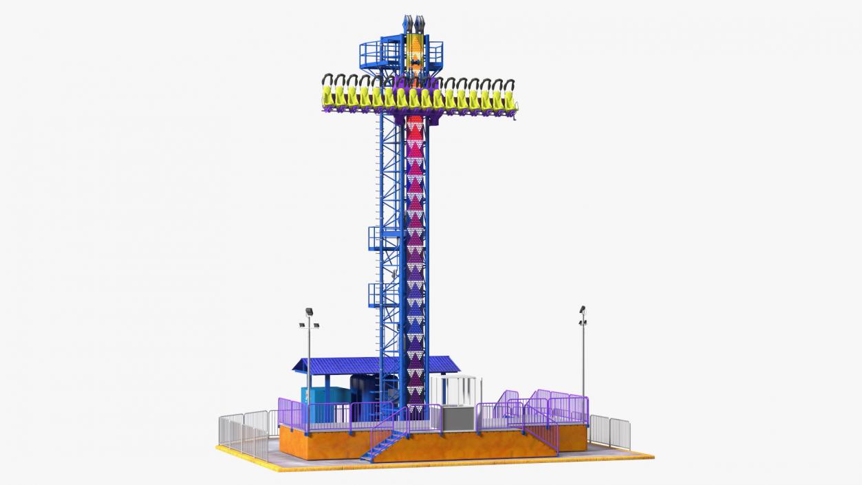 Drop Tower Ride Amusement Park Equipment Rigged 3D