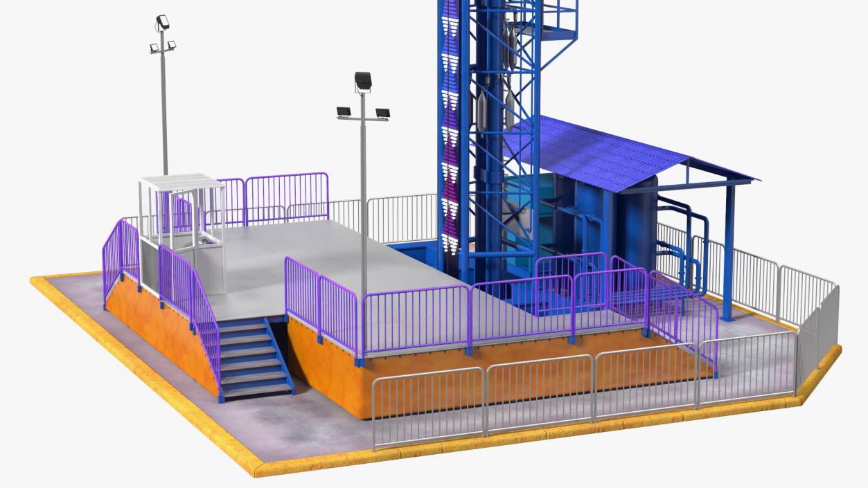 Drop Tower Ride Amusement Park Equipment Rigged 3D