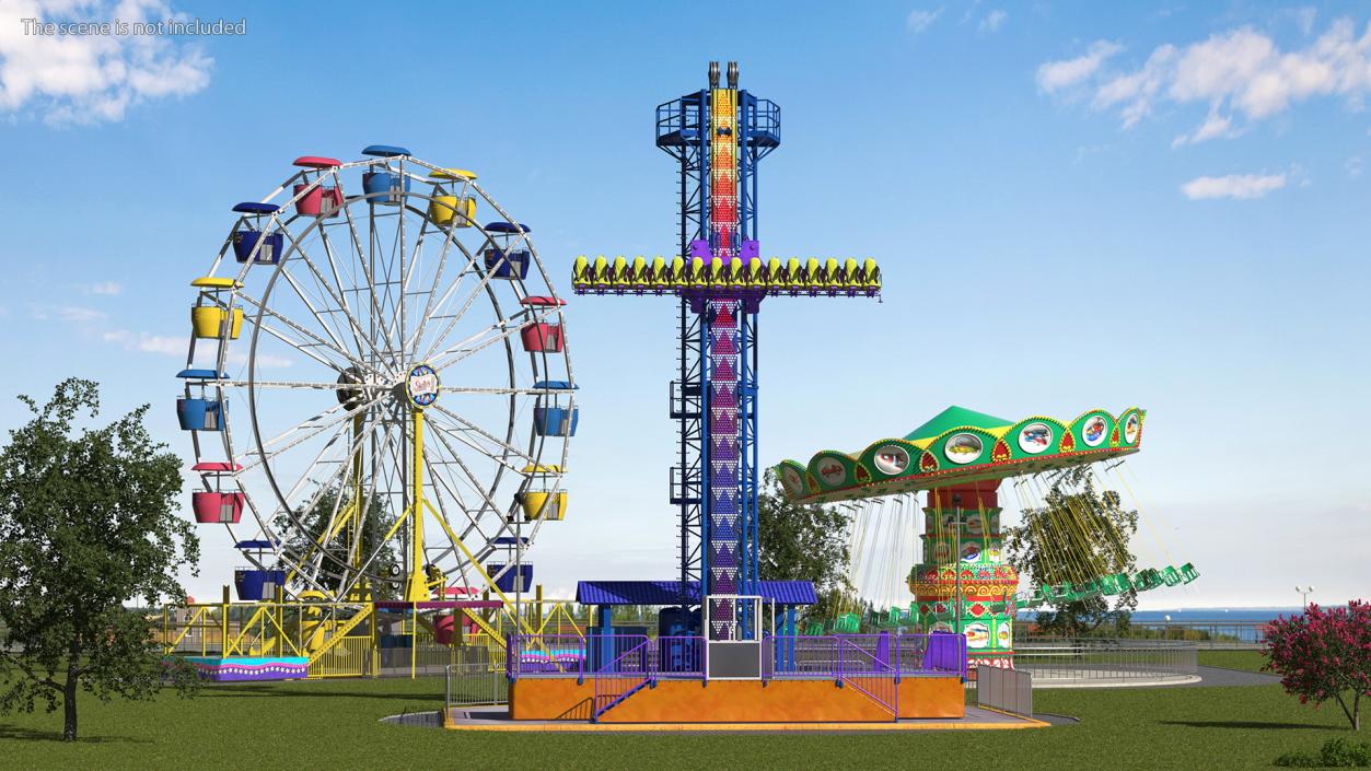 Drop Tower Ride Amusement Park Equipment Rigged 3D