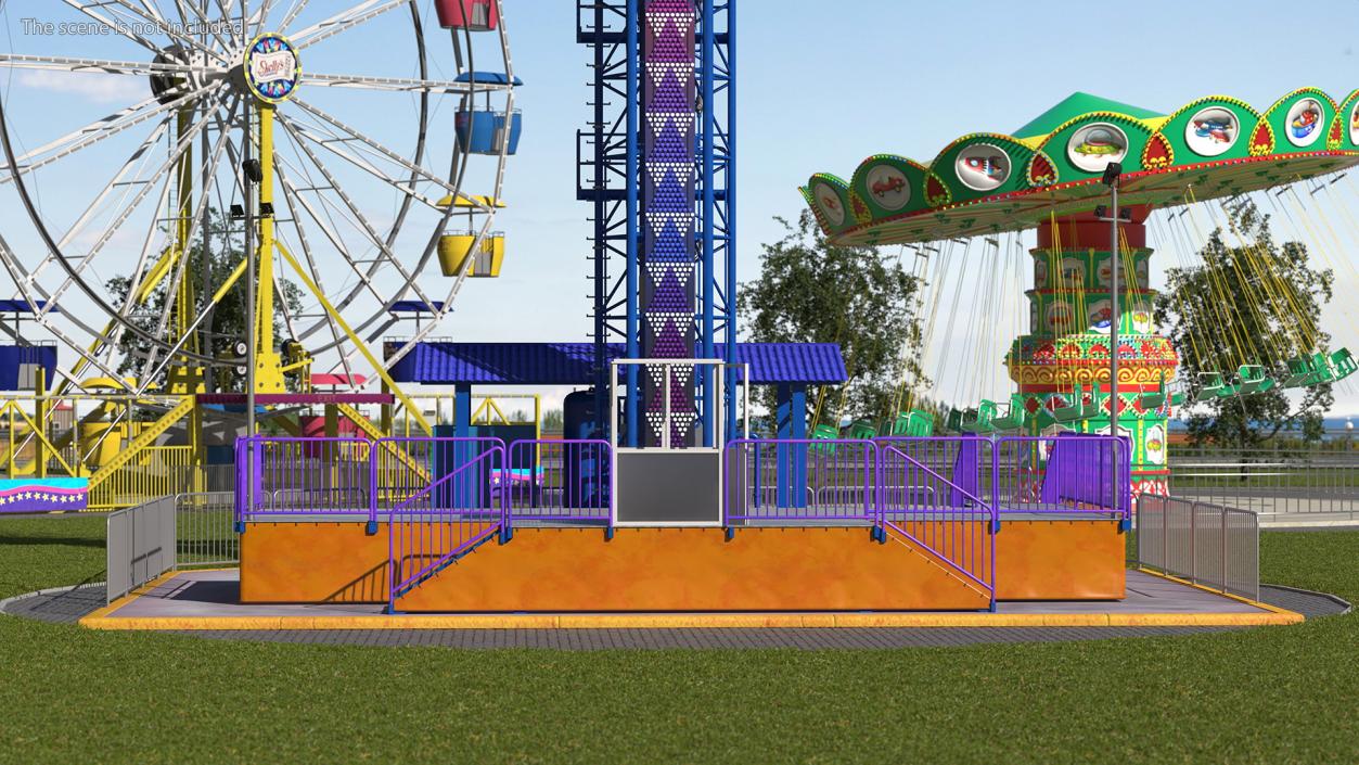 Drop Tower Ride Amusement Park Equipment Rigged 3D