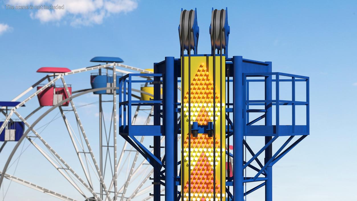 Drop Tower Ride Amusement Park Equipment Rigged 3D