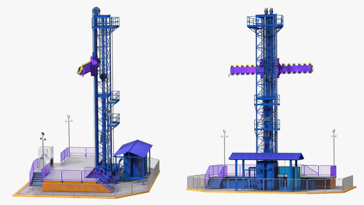 Drop Tower Ride Amusement Park Equipment Rigged 3D