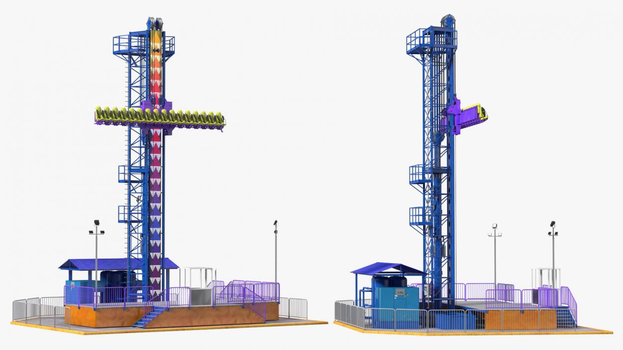 Drop Tower Ride Amusement Park Equipment Rigged 3D