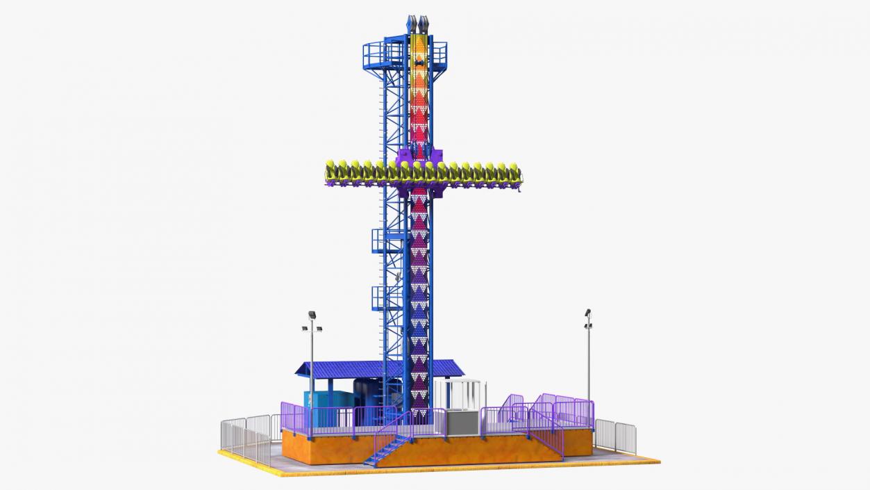 Drop Tower Ride Amusement Park Equipment Rigged 3D