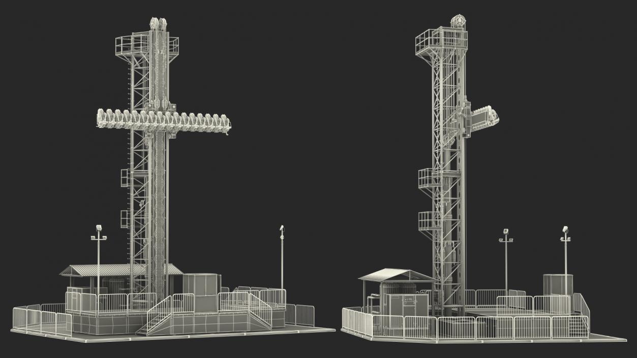 Drop Tower Ride Amusement Park Equipment Rigged 3D