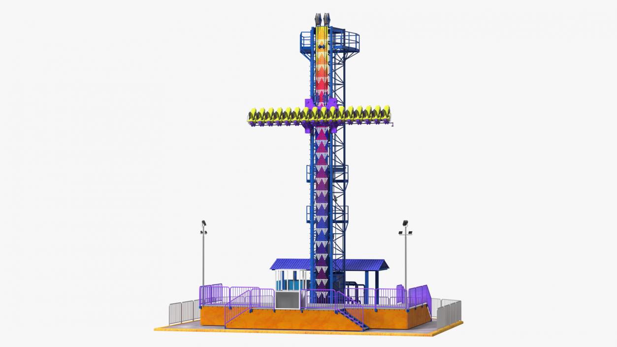 Drop Tower Ride Amusement Park Equipment Rigged 3D