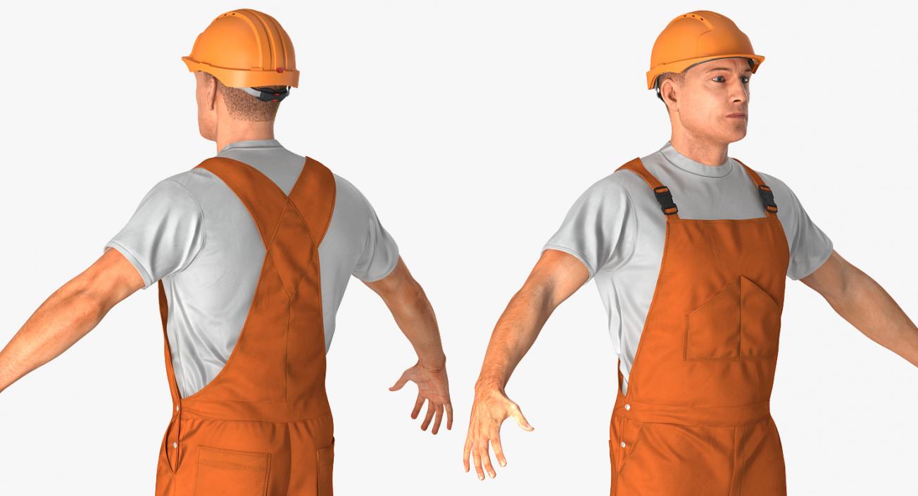 3D model Worker In Orange Overalls