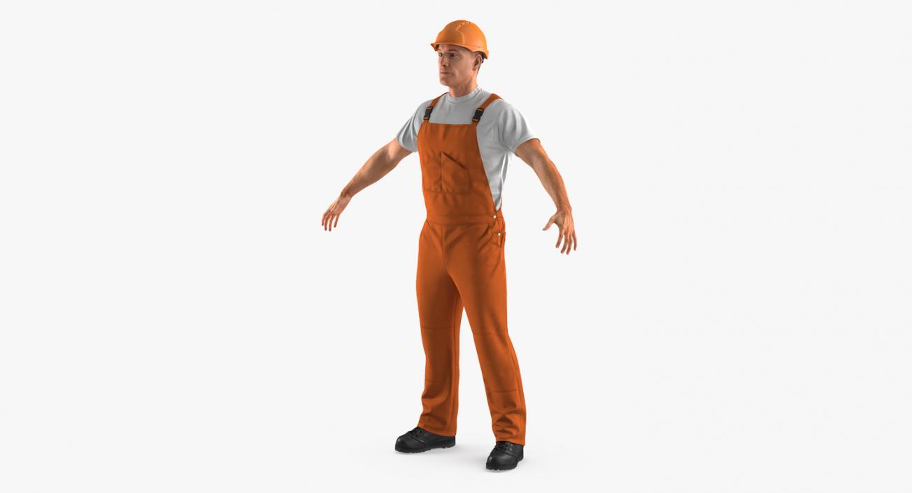 3D model Worker In Orange Overalls