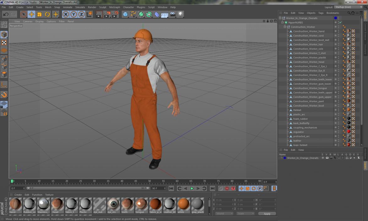 3D model Worker In Orange Overalls