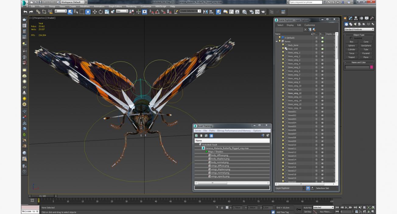 3D Vanessa Atalanta Butterfly Rigged model