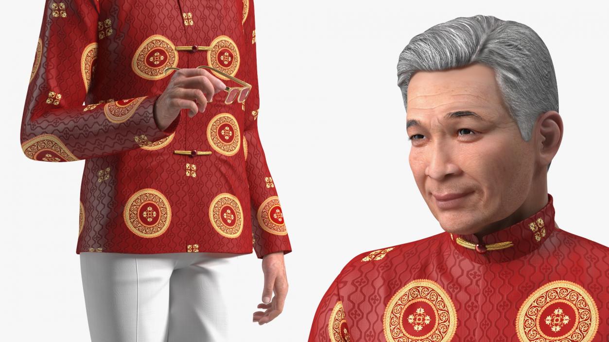 Senior Chinese Man Wearing Traditional Clothing 3D