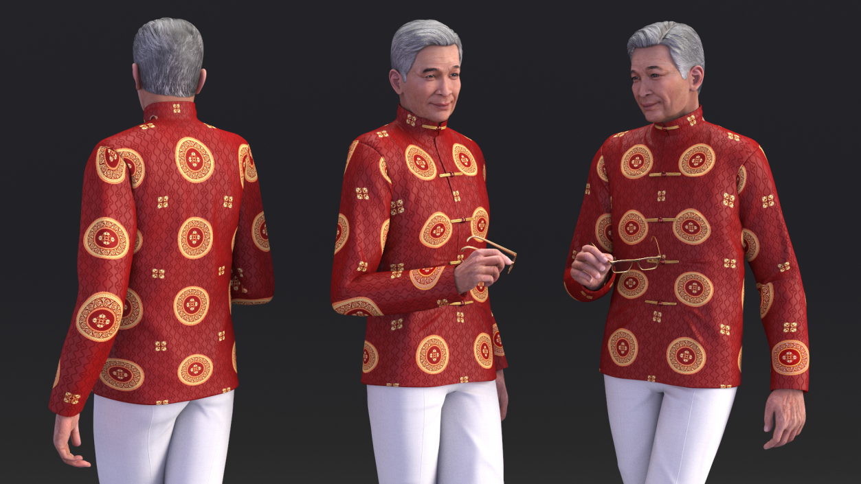 Senior Chinese Man Wearing Traditional Clothing 3D