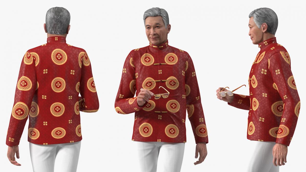 Senior Chinese Man Wearing Traditional Clothing 3D