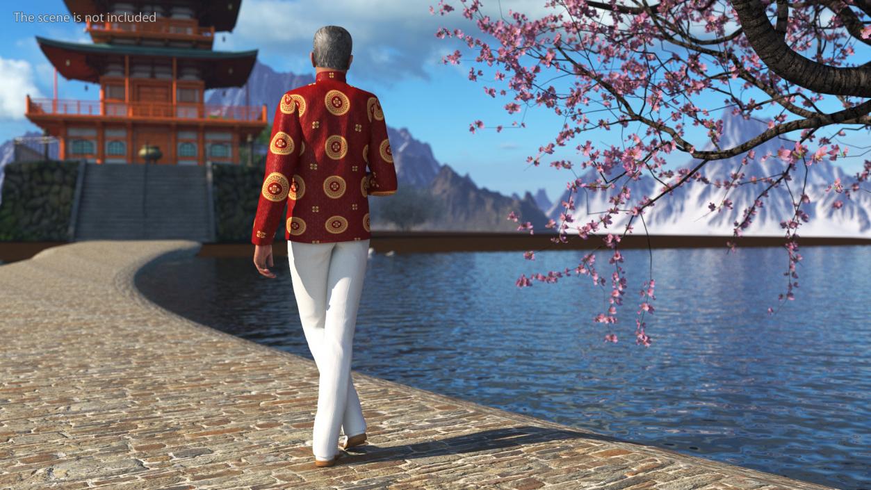 Senior Chinese Man Wearing Traditional Clothing 3D