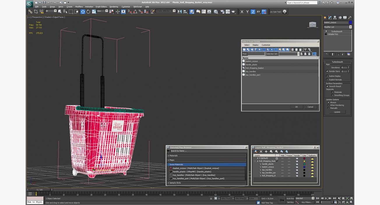 3D Plastic Roll Shopping Basket model