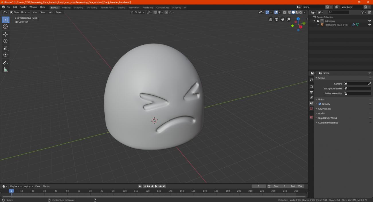 3D model Persevering Face Android Emoji