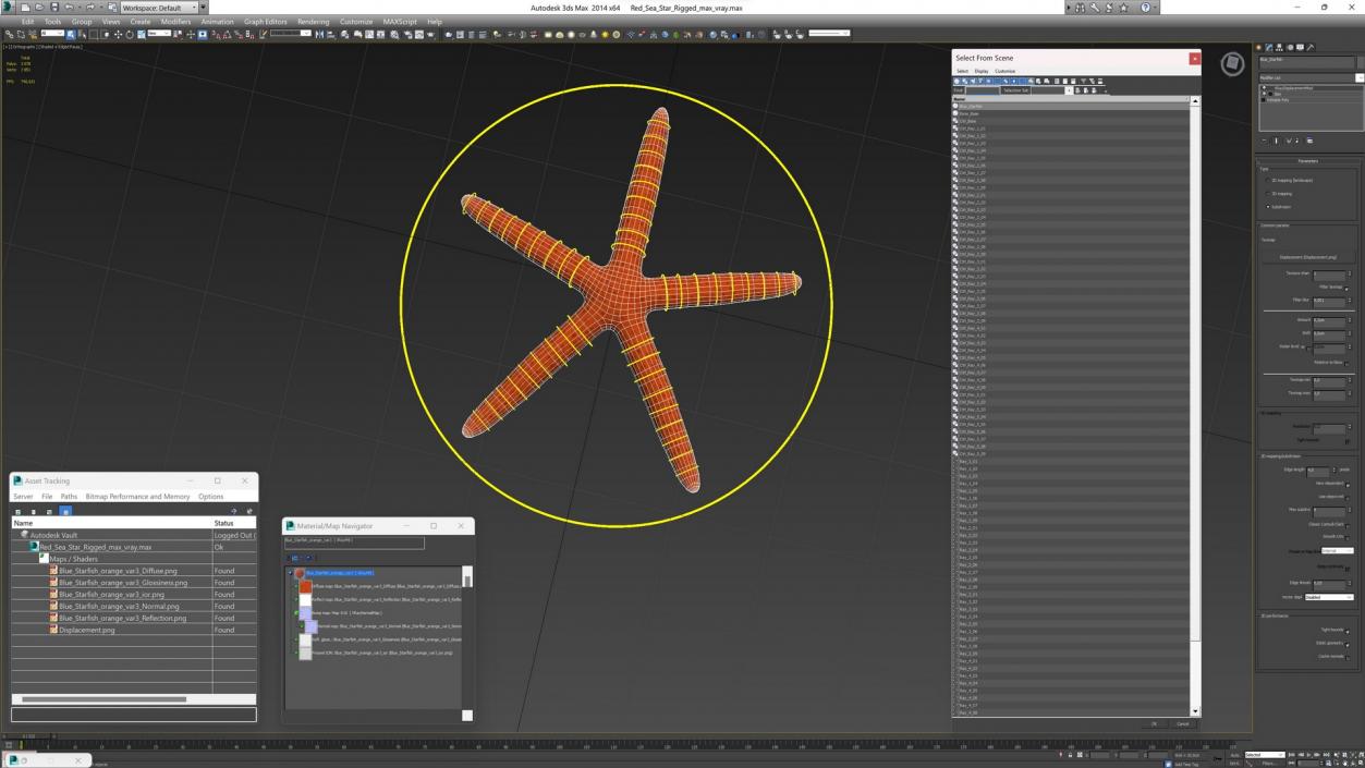 3D model Red Sea Star Rigged for Cinema 4D 2