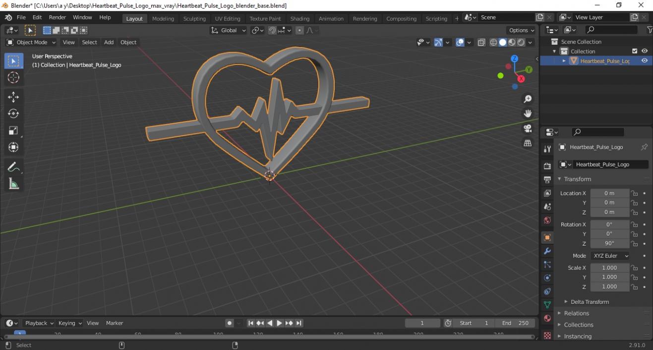 3D model Heartbeat Pulse Logo