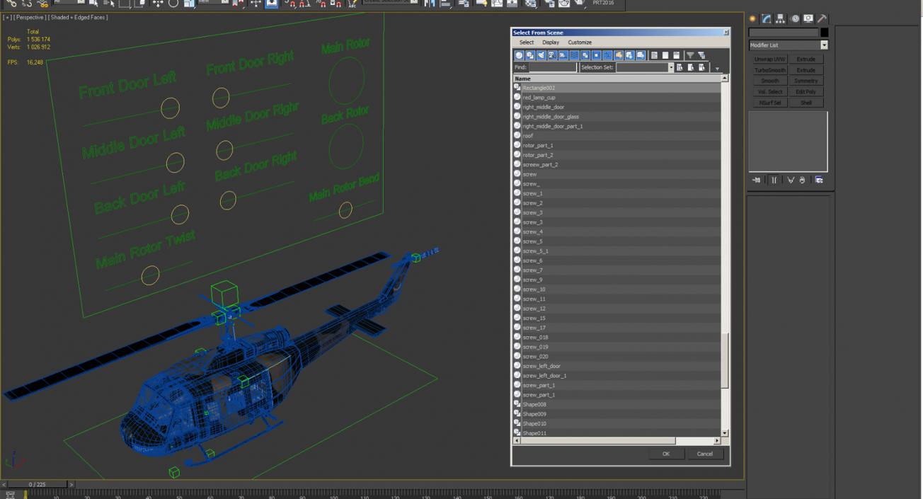 3D model Bell UH-1 Iroquois Camo Rigged