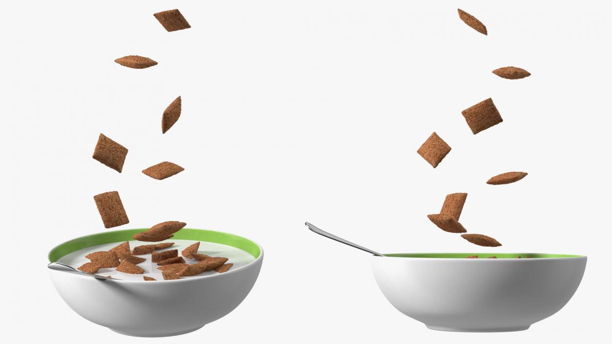 Chocolate Cereal Pillows in Bowl with Milk 3D