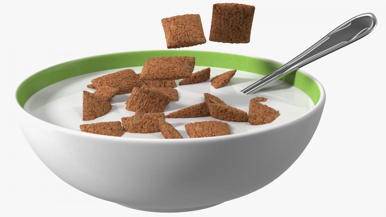 Chocolate Cereal Pillows in Bowl with Milk 3D