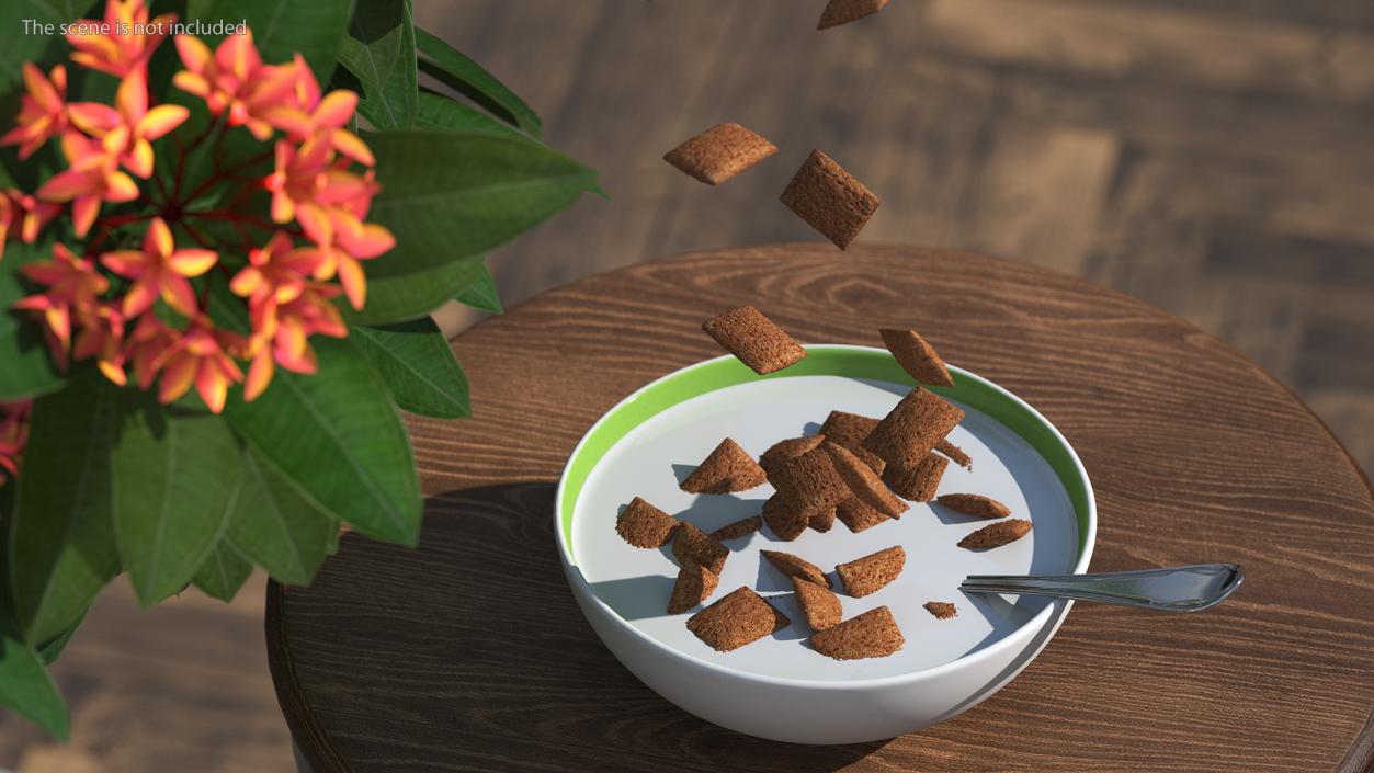 Chocolate Cereal Pillows in Bowl with Milk 3D