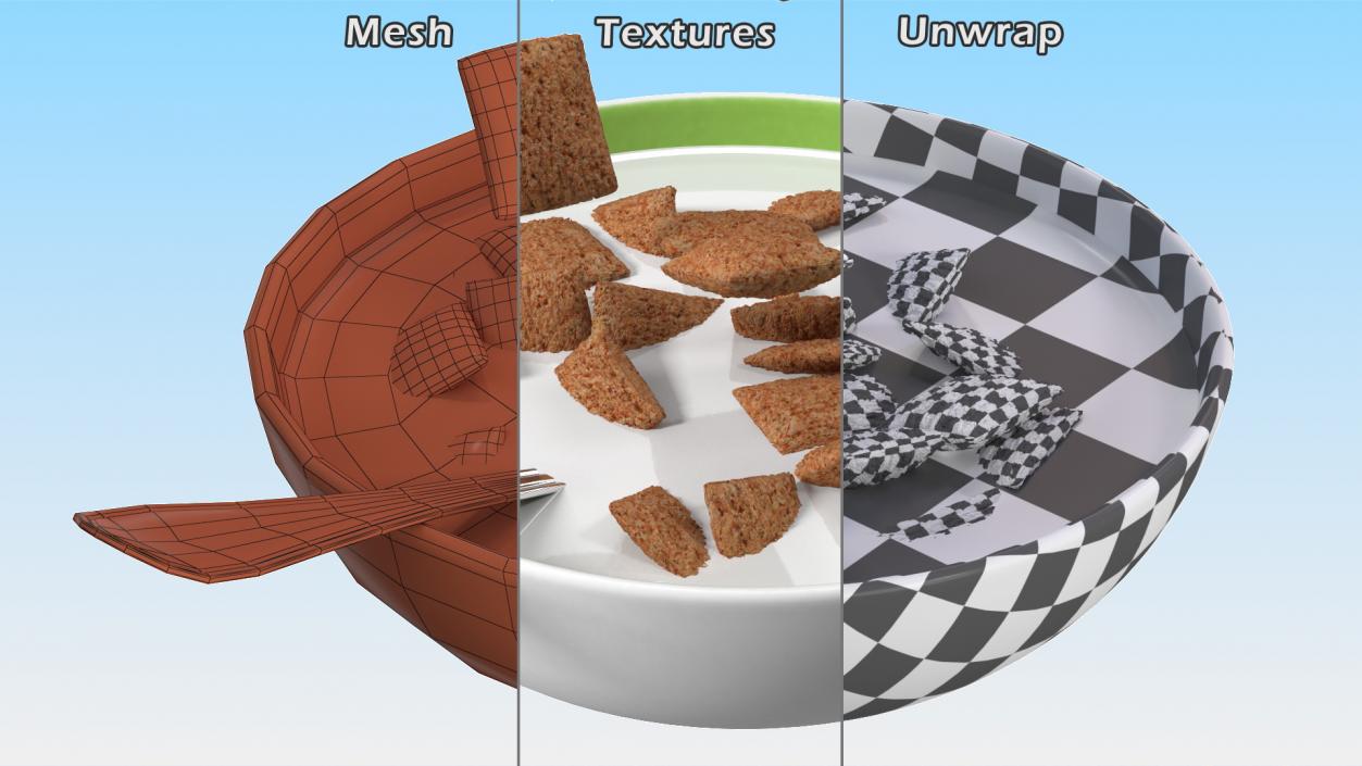 Chocolate Cereal Pillows in Bowl with Milk 3D