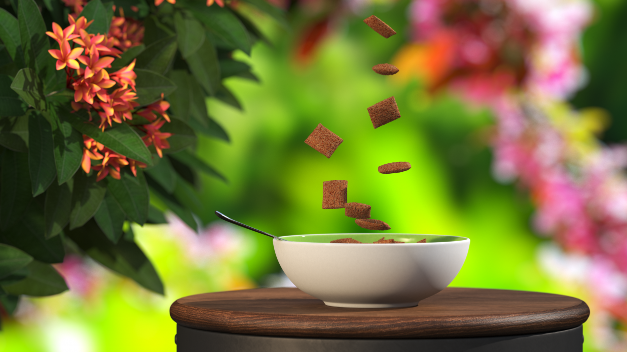 Chocolate Cereal Pillows in Bowl with Milk 3D