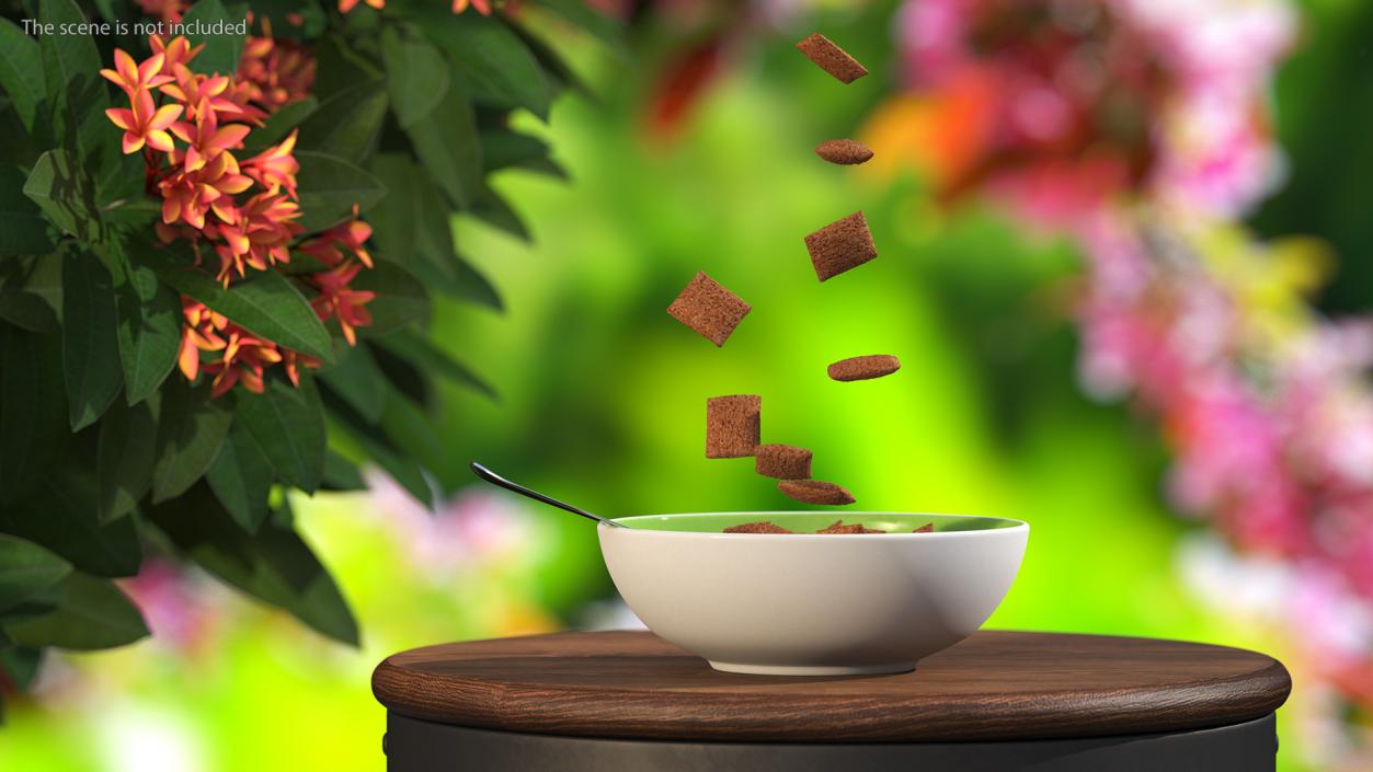 Chocolate Cereal Pillows in Bowl with Milk 3D