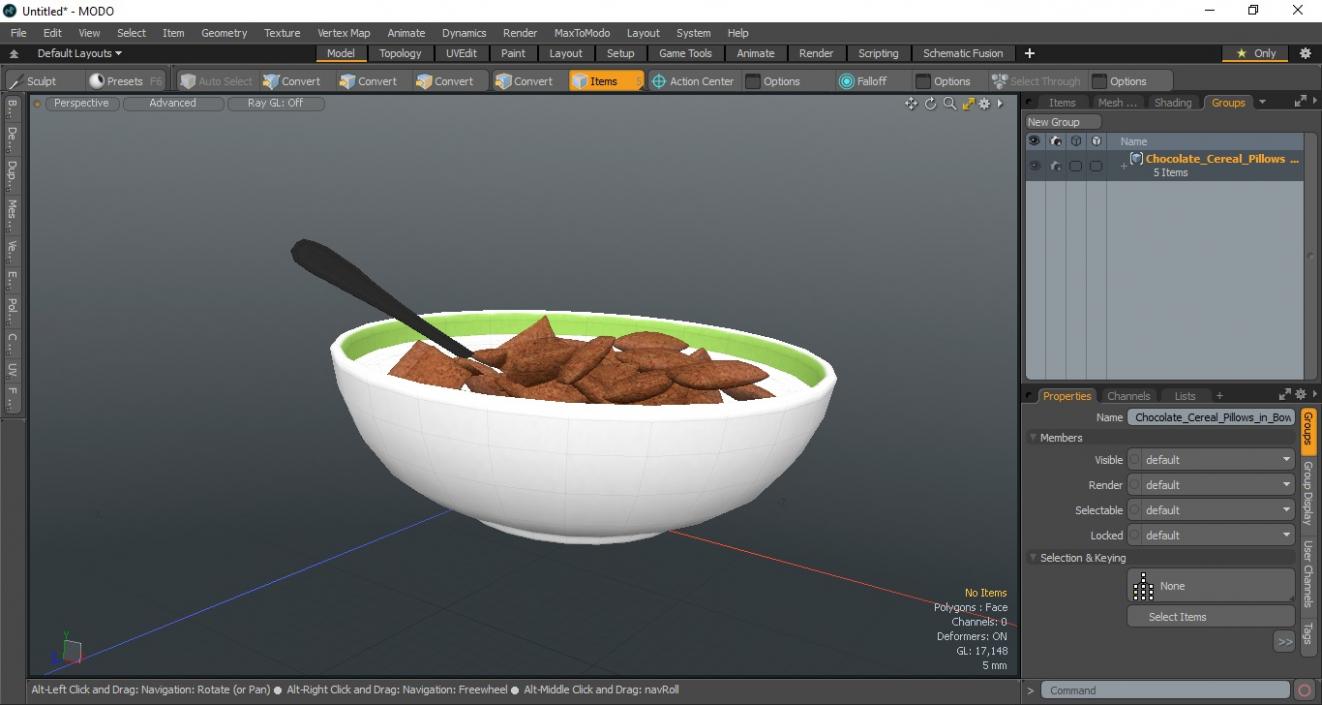 Chocolate Cereal Pillows in Bowl with Milk 3D