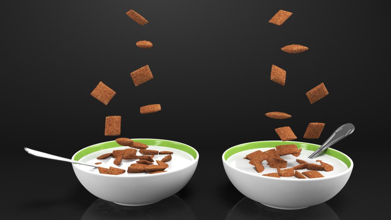 Chocolate Cereal Pillows in Bowl with Milk 3D