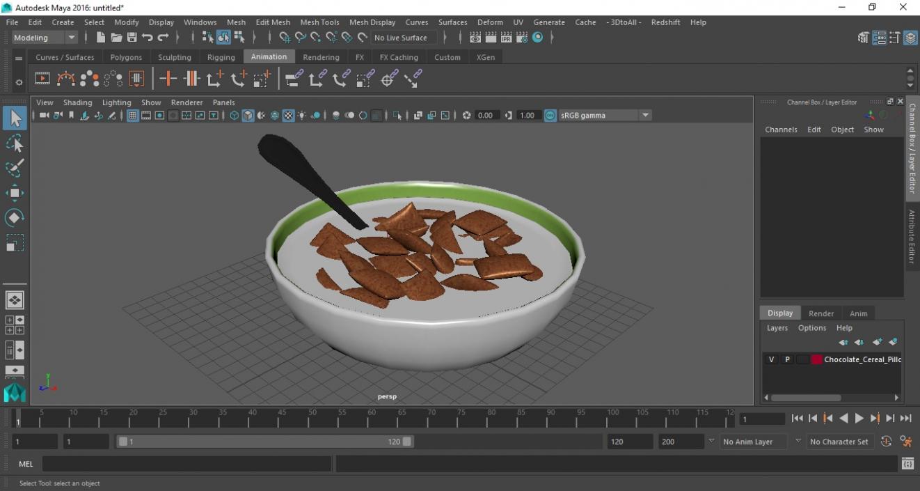 Chocolate Cereal Pillows in Bowl with Milk 3D