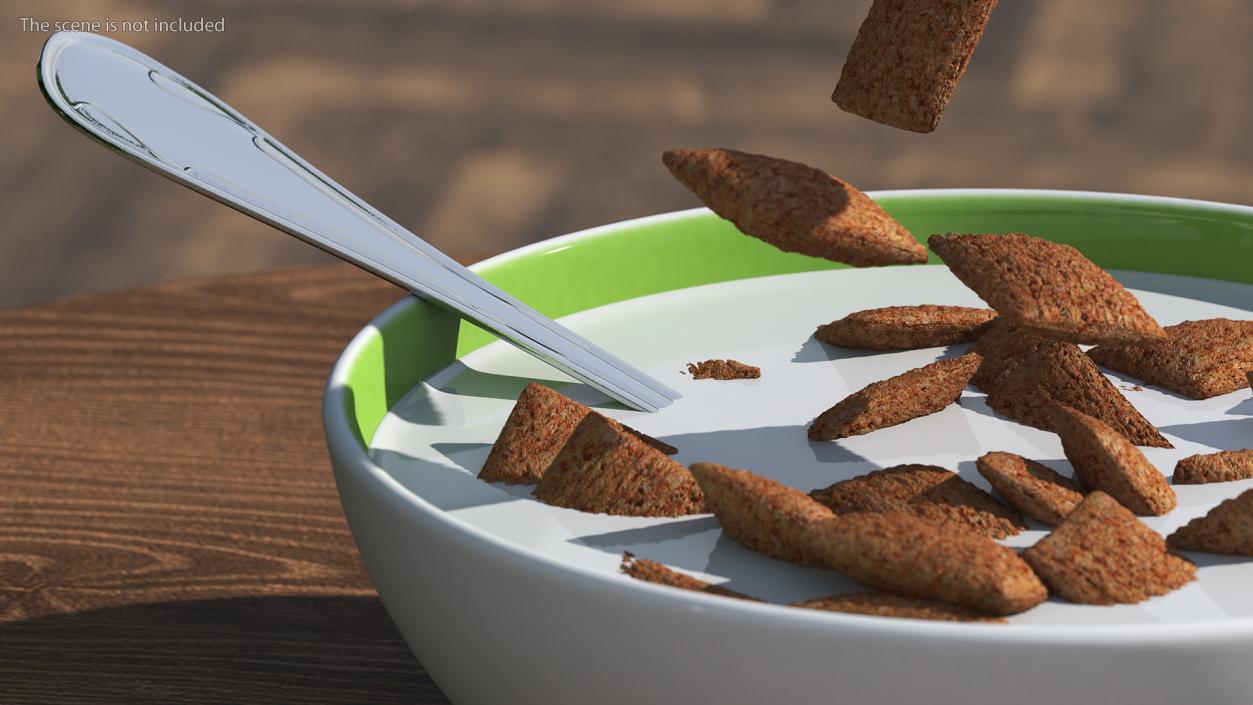 Chocolate Cereal Pillows in Bowl with Milk 3D