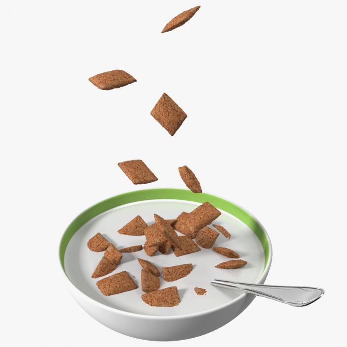 Chocolate Cereal Pillows in Bowl with Milk 3D