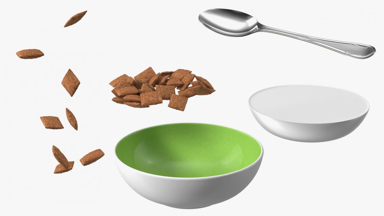 Chocolate Cereal Pillows in Bowl with Milk 3D