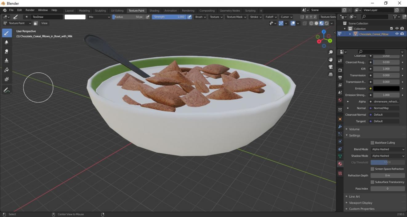 Chocolate Cereal Pillows in Bowl with Milk 3D