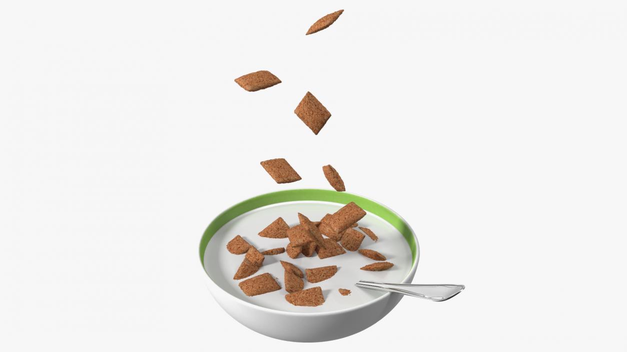 Chocolate Cereal Pillows in Bowl with Milk 3D