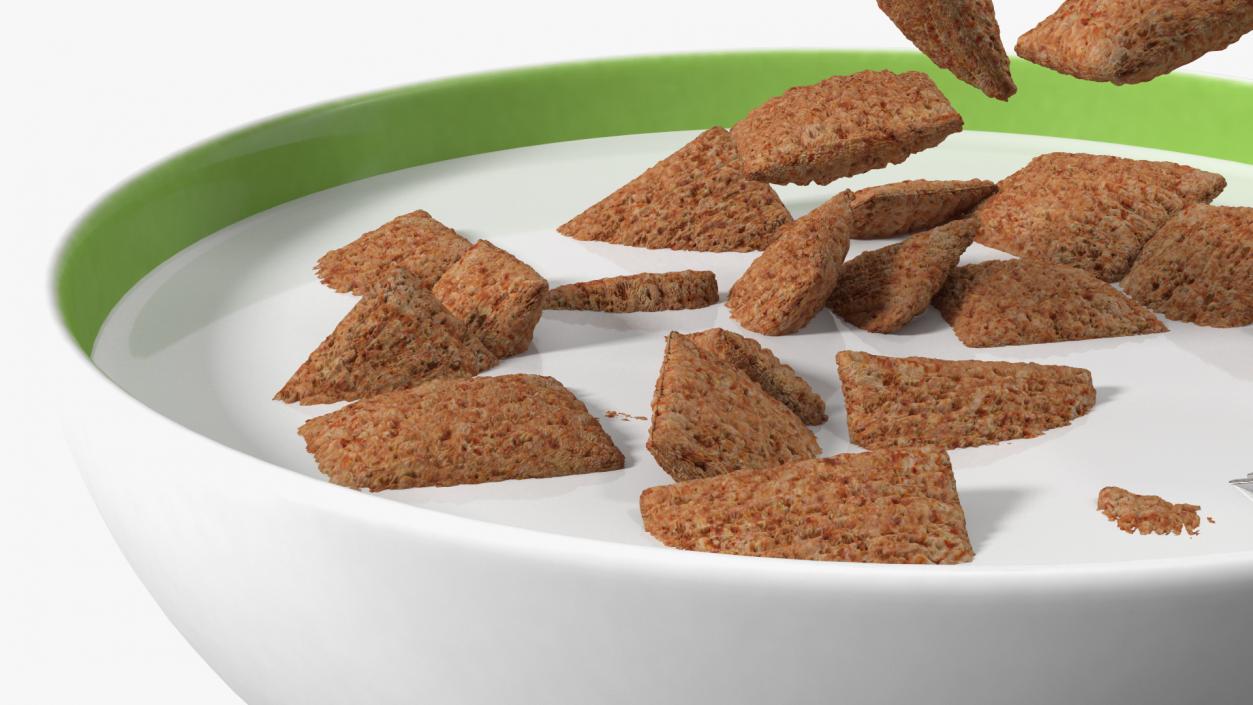 Chocolate Cereal Pillows in Bowl with Milk 3D