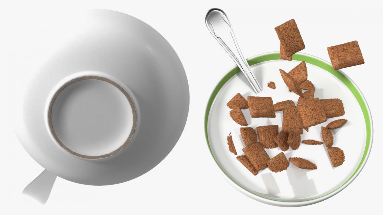 Chocolate Cereal Pillows in Bowl with Milk 3D